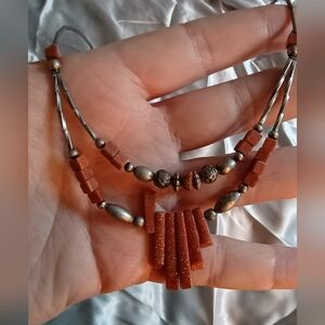 Vintage Handmade SW Goldstone and Silver Necklace